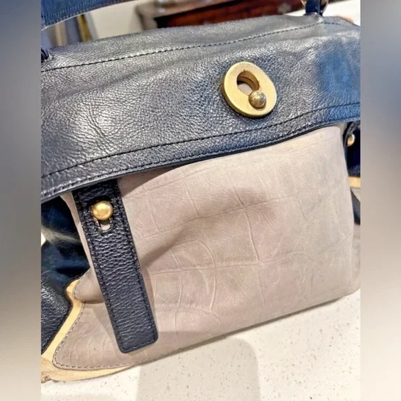 YSL Yves Saint Laurent Muse II Shoulder Bag Black & Tan Canvas Leather Satchel - Picture 3 of 13